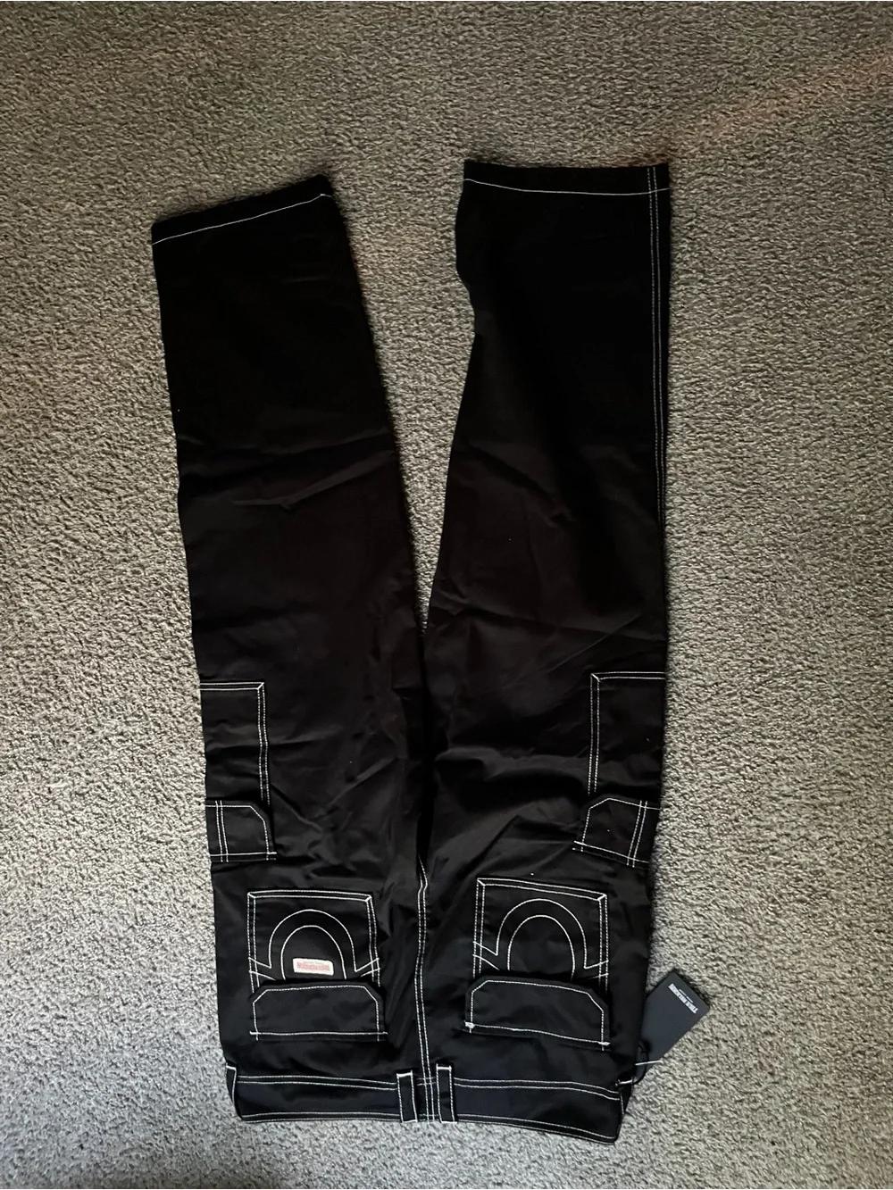 True Religion Black Cargo Pants with White Contrast Stitching